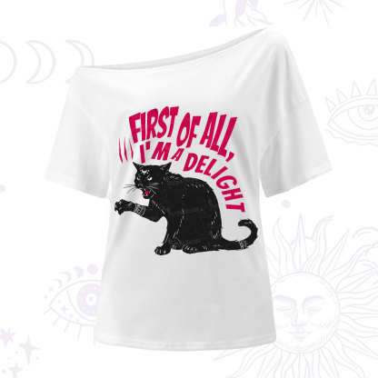 Purplehecate First Of All I'm A Delight Cat One Shoulder T-Shirt