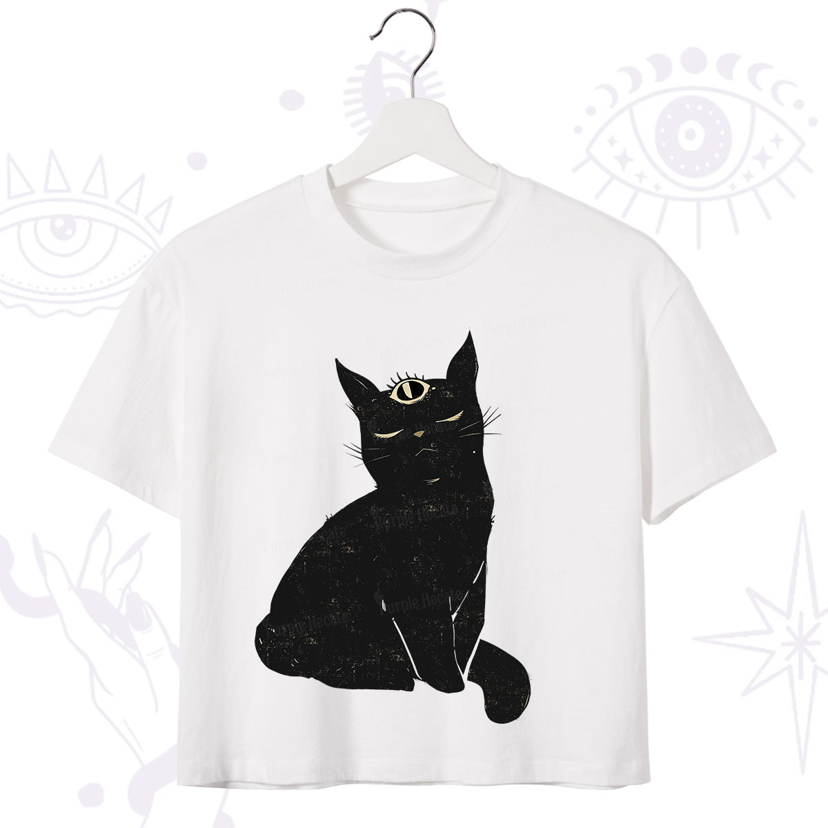 Purplehecate Third Eye Black Cat Crop T-Shirt