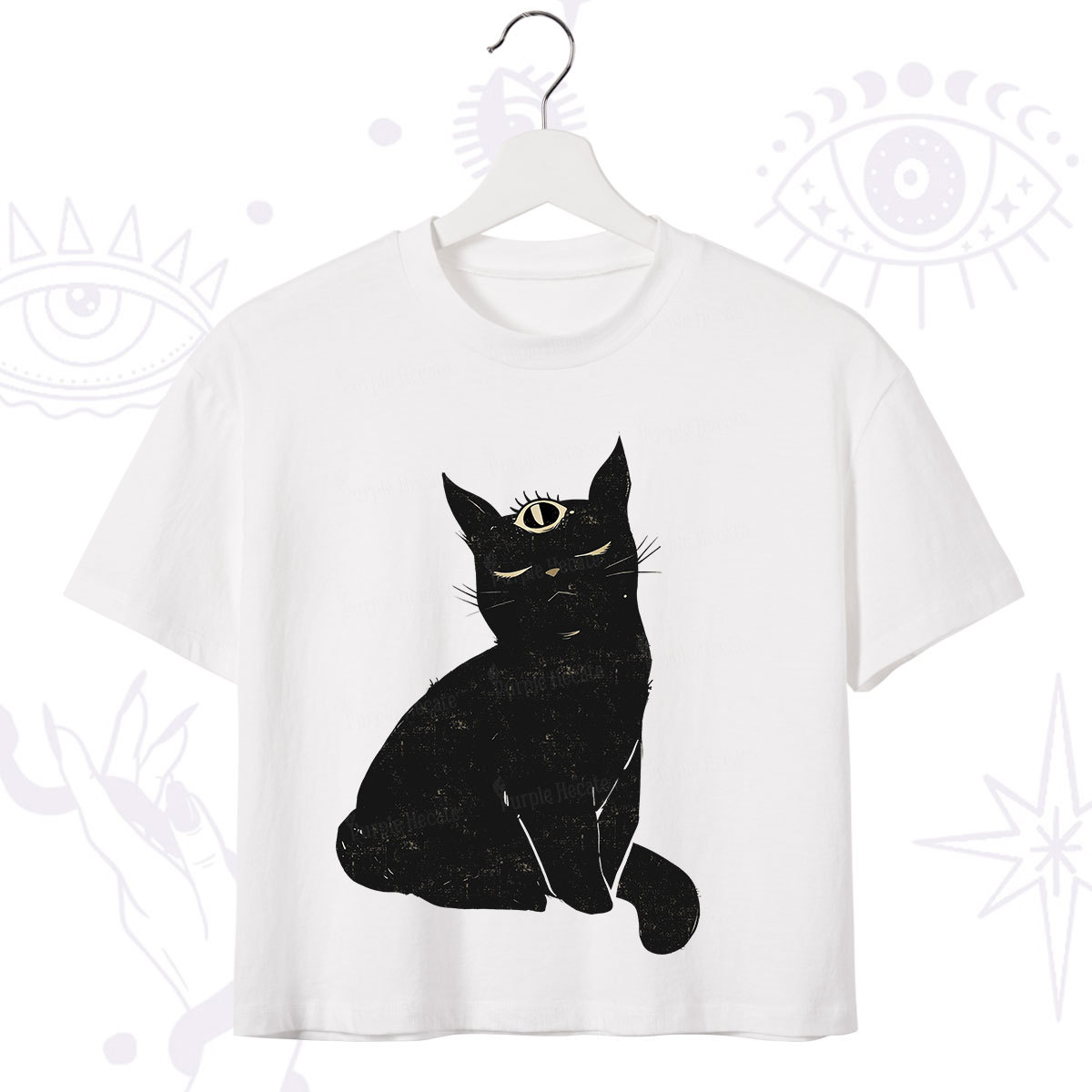 Purplehecate Third Eye Black Cat Crop T-Shirt
