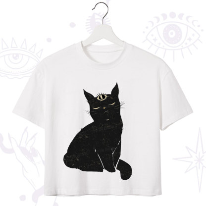 Purplehecate Third Eye Black Cat Crop T-Shirt