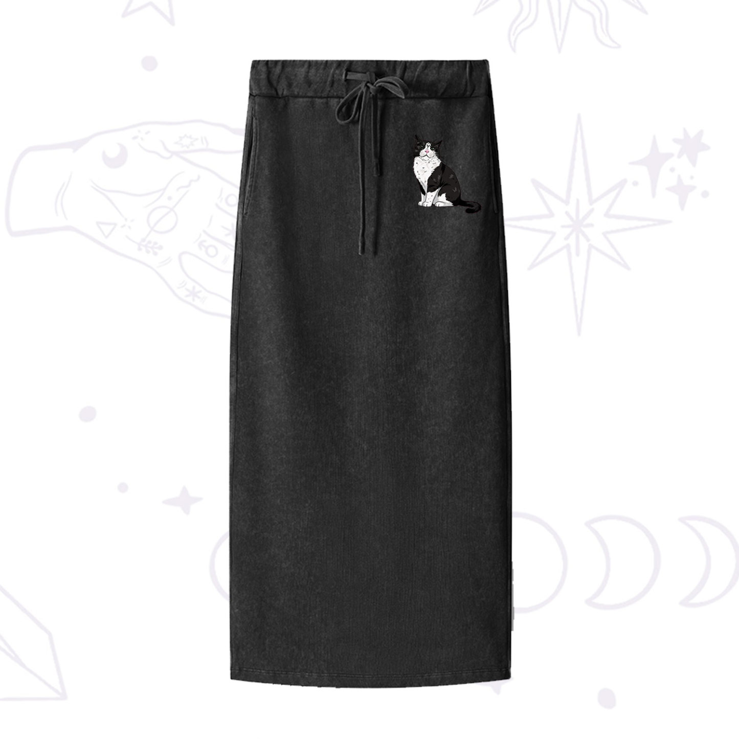 Purplehecate Sorry I Can't Go I'm an Indoor Cat Washed Drawstring Long Skirt
