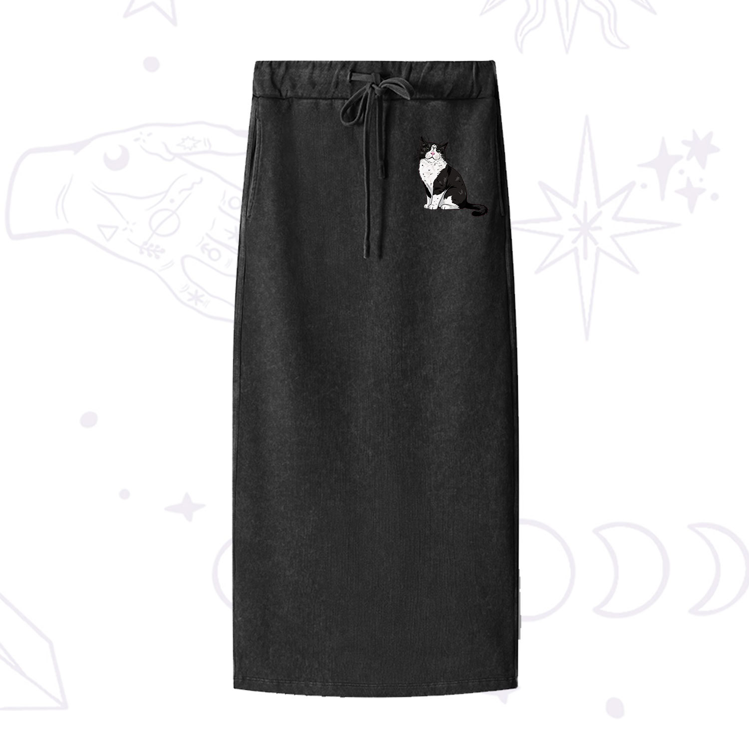 Purplehecate Sorry I Can't Go I'm an Indoor Cat Washed Drawstring Long Skirt