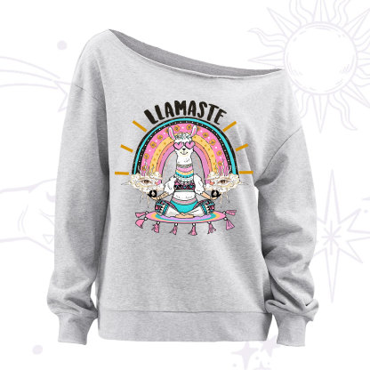 Purplehecate Llama Meditating Off The Shoulder Sweatshirt