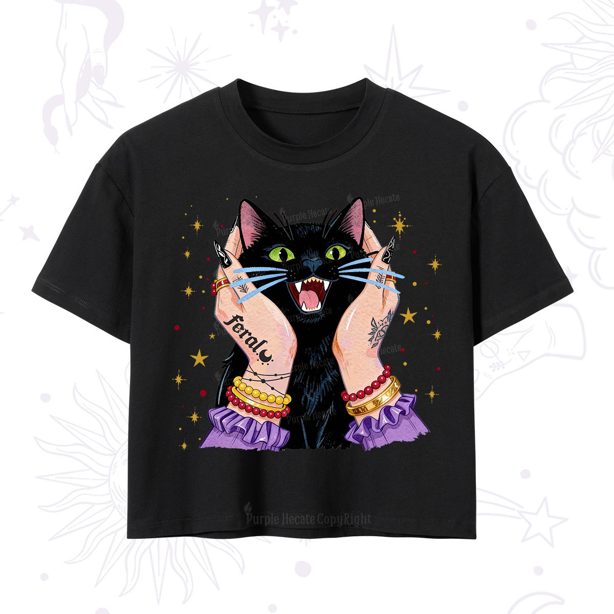 Purplehecate Feral Cat Magic Crop T-Shirt