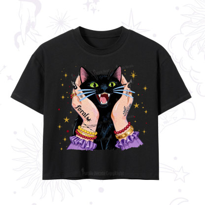 Purplehecate Feral Cat Magic Crop T-Shirt
