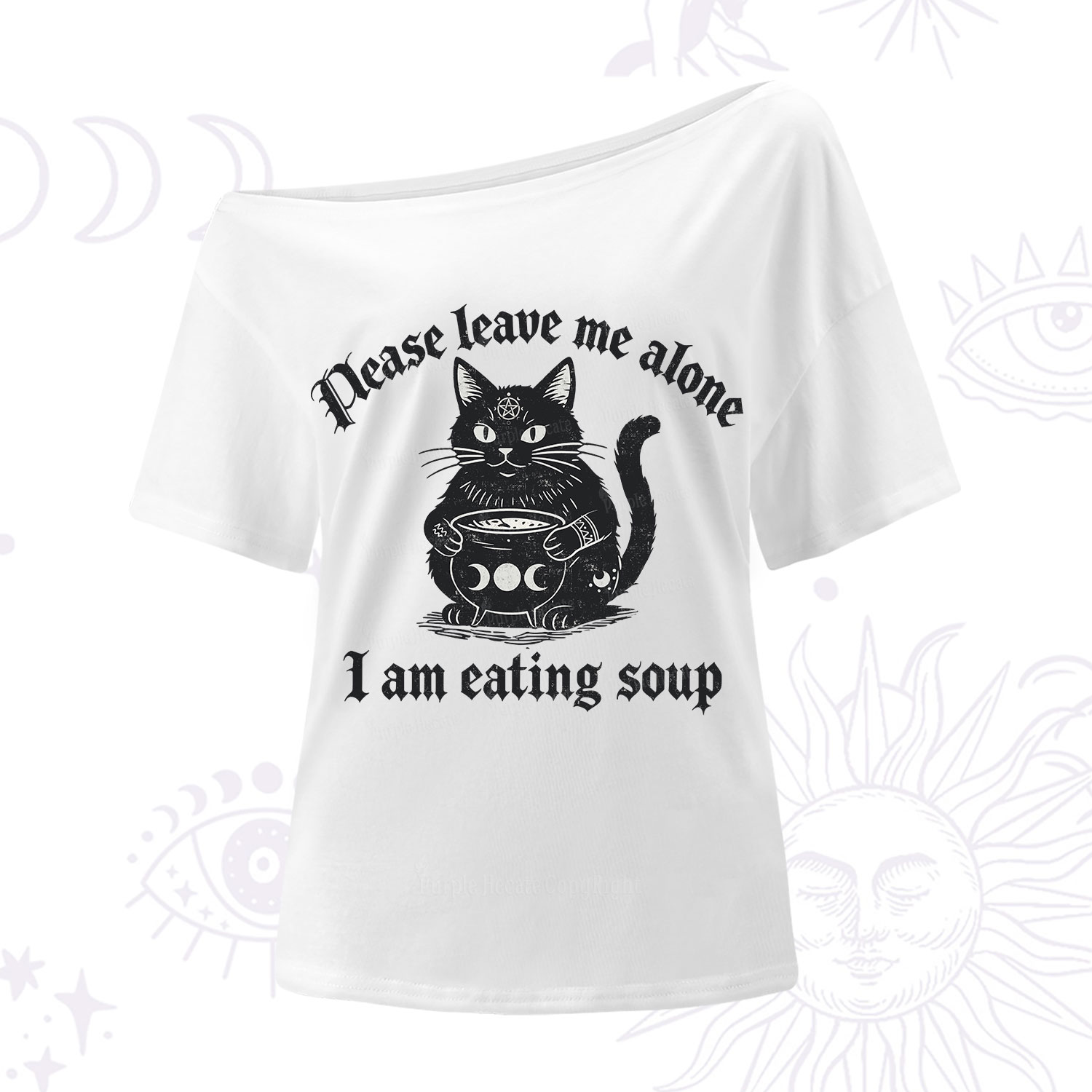 Purplehecate Magic Cat Eating Soup One Shoulder T-Shirt