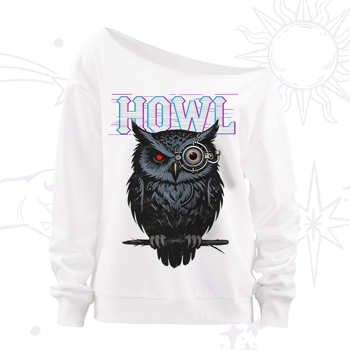 Purplehecate Howl Owl Off The Shoulder Sweatshirt