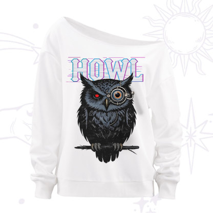 Purplehecate Howl Owl Off The Shoulder Sweatshirt