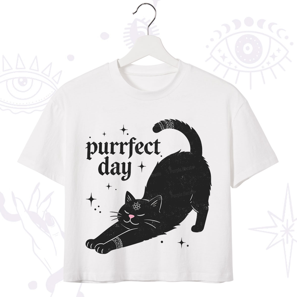 Purplehecate Purrfect Day Black Cat Crop T-Shirt