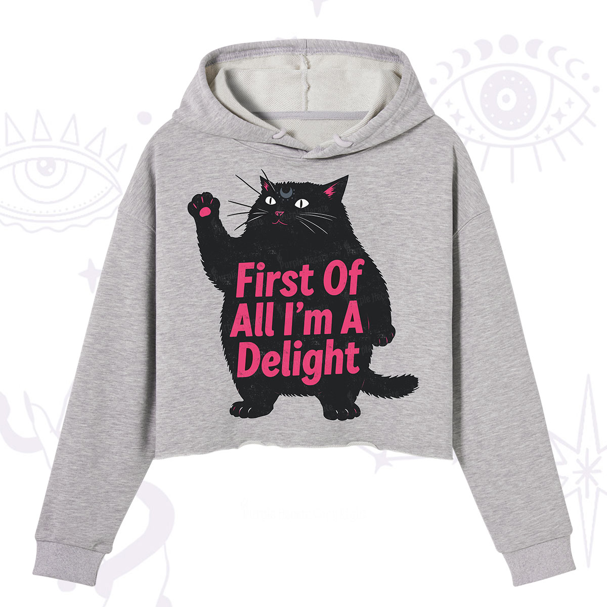 Purplehecate First Of All I'm A Delight Cat Crop Hoodie