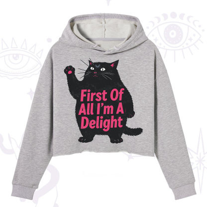 Purplehecate First Of All I'm A Delight Cat Crop Hoodie