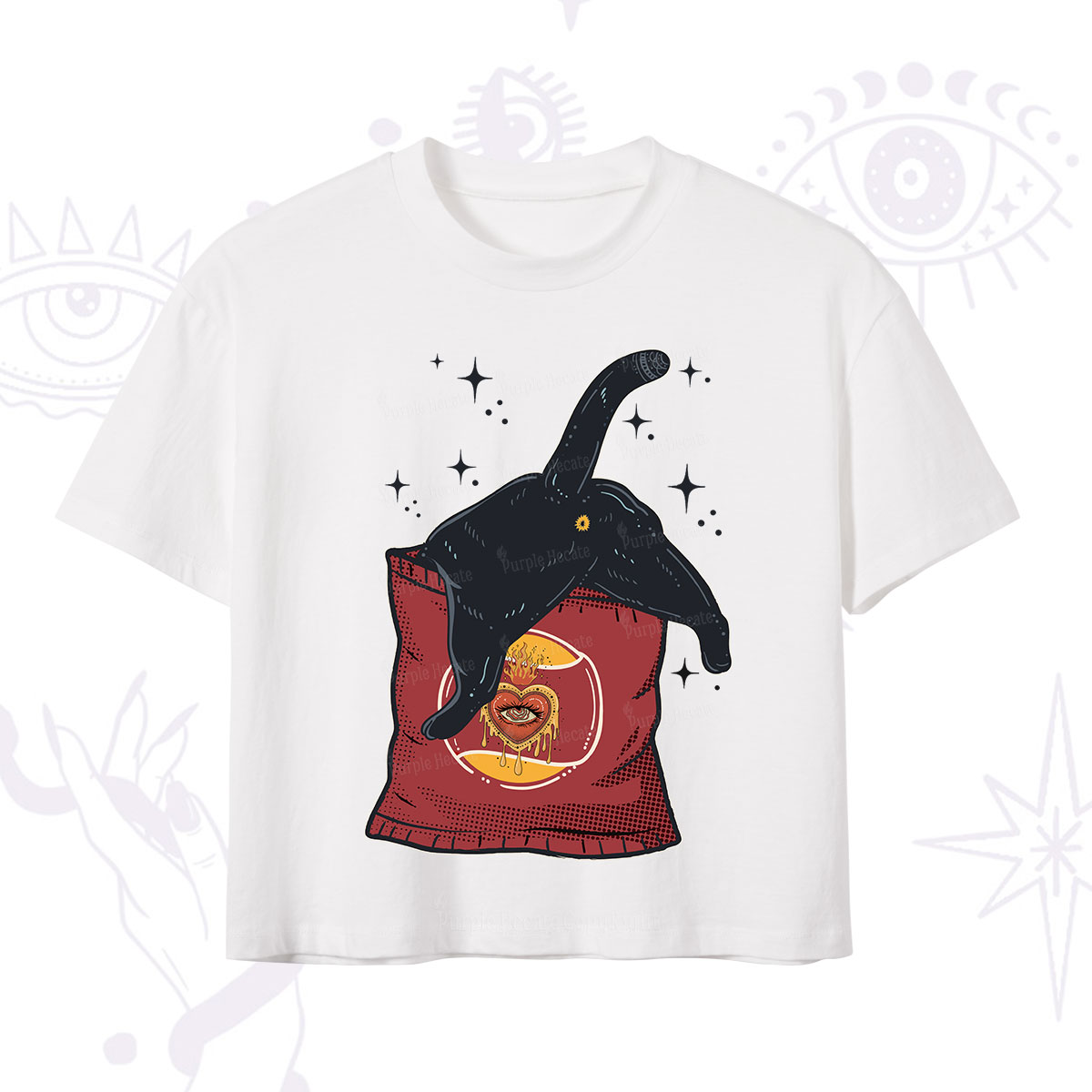 Purplehecate Curious Witch Cat Crop T-Shirt