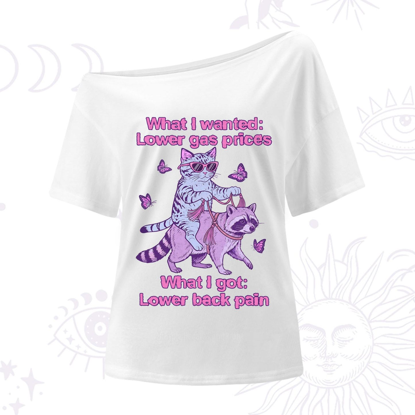Purplehecate Lower Gas Prices Lower Back Pain Cat One Shoulder T-Shirt