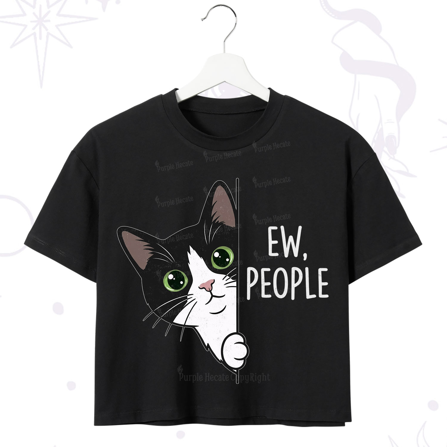Purplehecate Funny Cat Ew People Crop T-Shirt