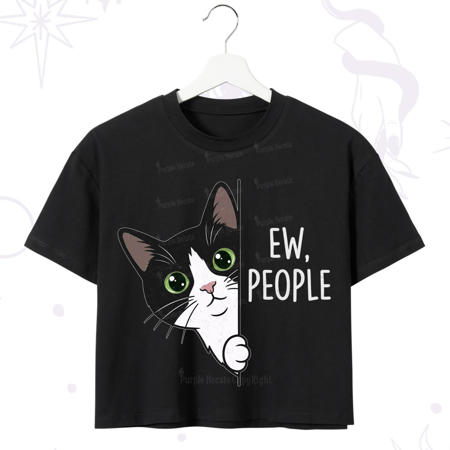 Purplehecate Funny Cat Ew People Crop T-Shirt