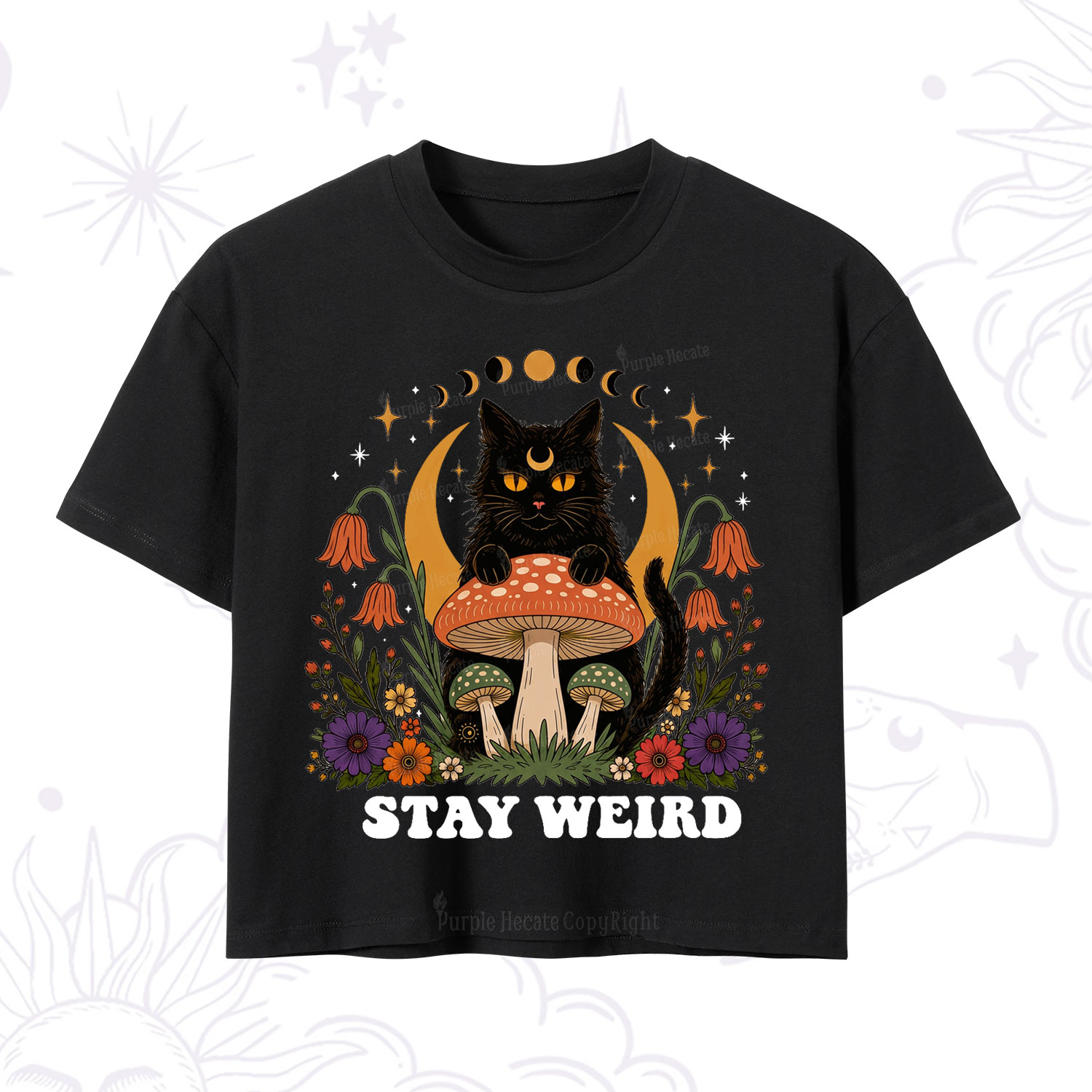 Purplehecate Stay Weird Black Cat Crop T-Shirt