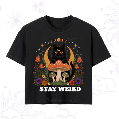 Purplehecate Stay Weird Black Cat Crop T-Shirt