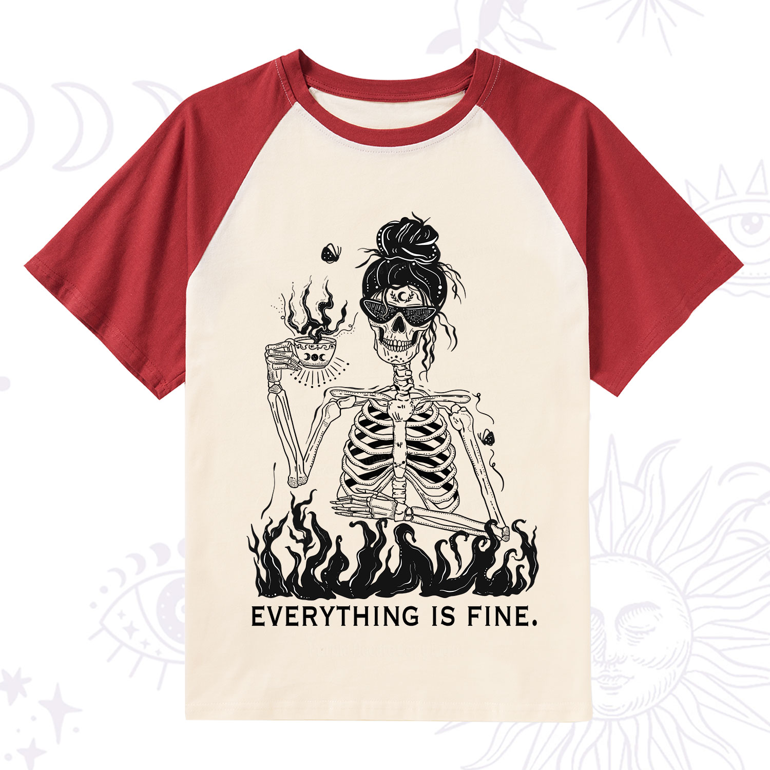 Purplehecate Everything Is Fine Raglan Short Sleeve T‑Shirt
