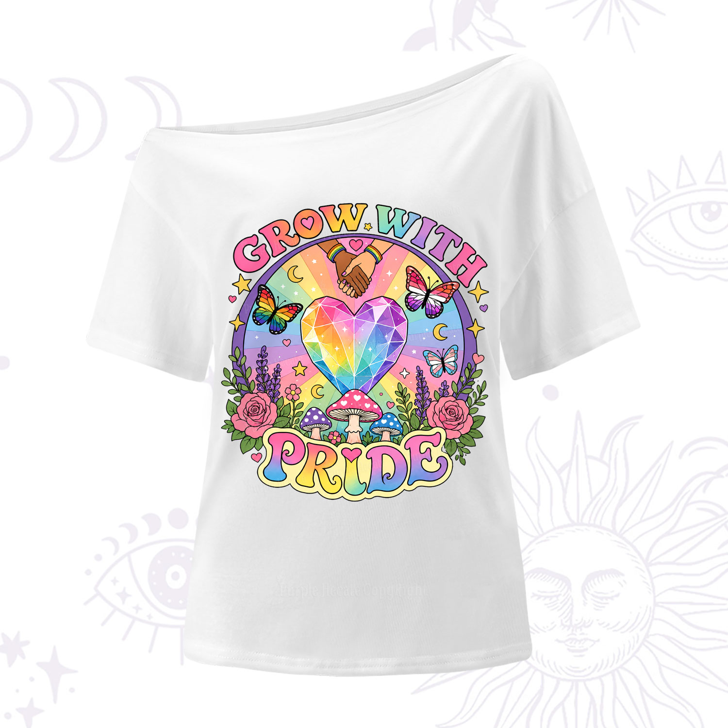 Purplehecate Grow With Pride Rainbow Heart One Shoulder T-Shirt