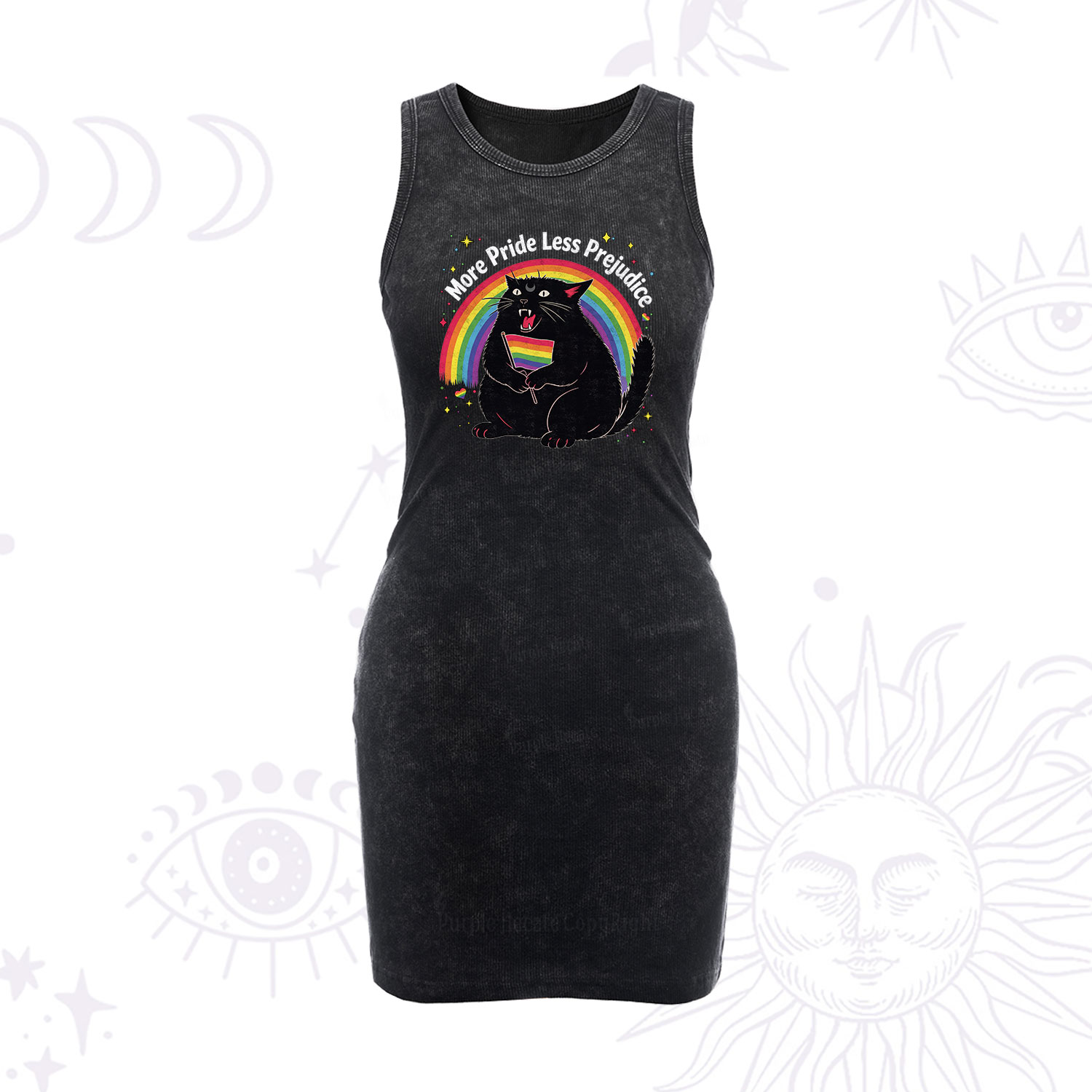 Purplehecate More Pride Less Prejudice Cat Vintage Bodycon Tank Dress