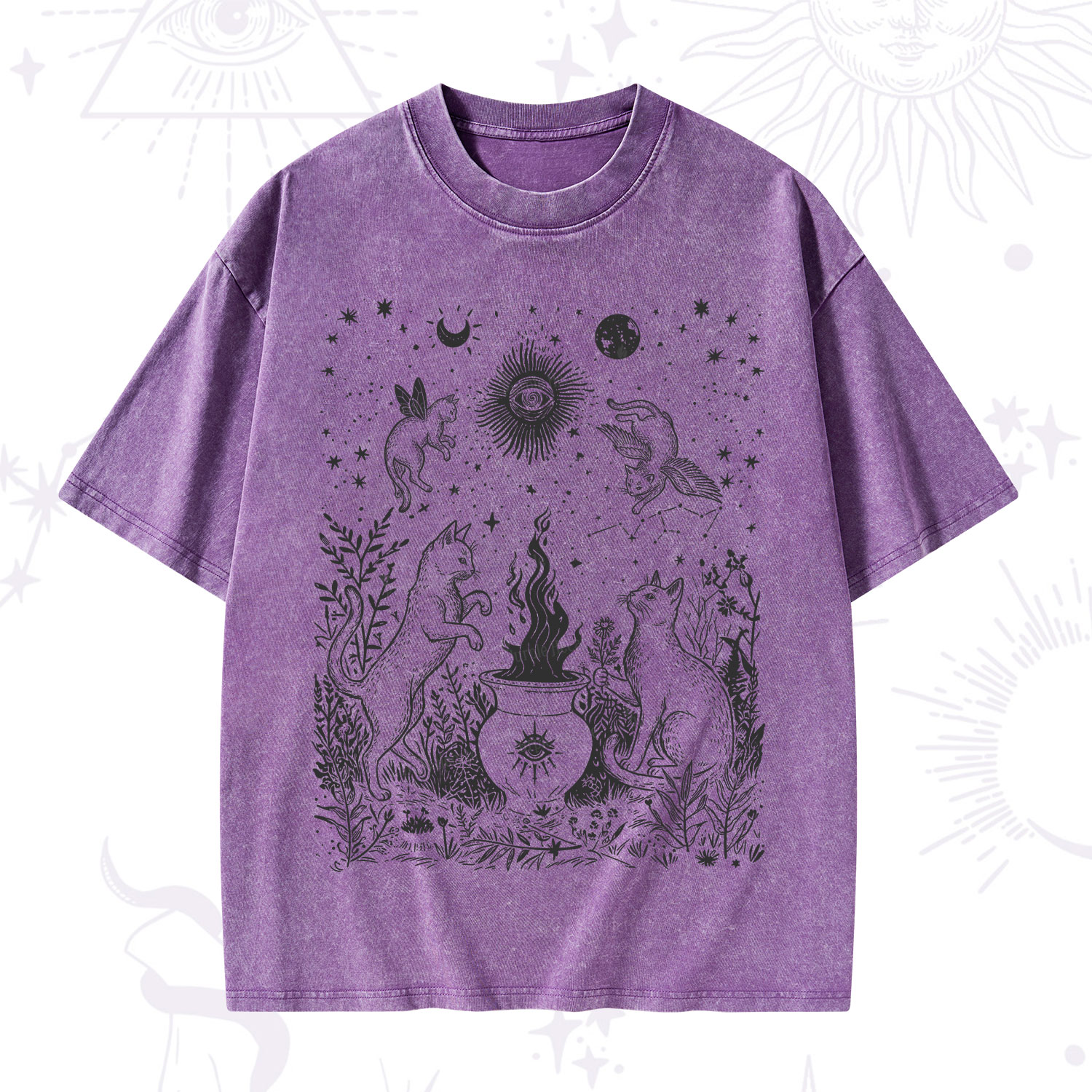 Purplehecate Midnight Meowgic Moon Ritual Washed T-Shirt