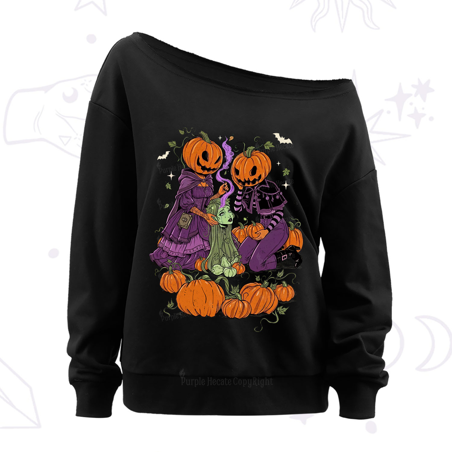 Purplehecate Spooky Witch Pumpkin Patch Off The Shoulder Sweatshirt
