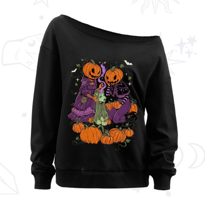 Purplehecate Spooky Witch Pumpkin Patch Off The Shoulder Sweatshirt