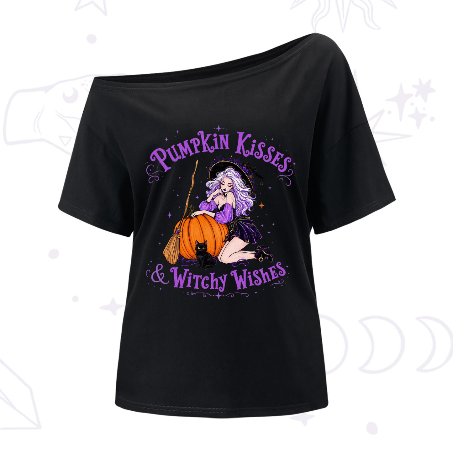 Purplehecate Pumpkin Kisses & Witchy Wishes One Shoulder T-Shirt