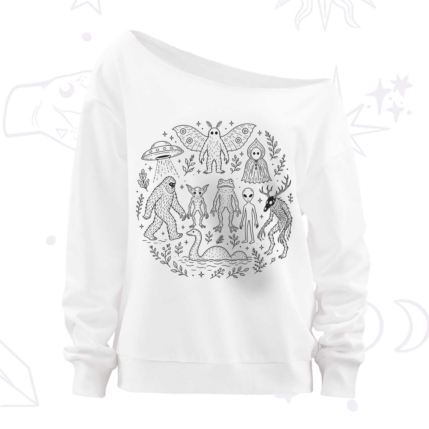 Purplehecate Respect the Locals Cryptid Off The Shoulder Sweatshirt
