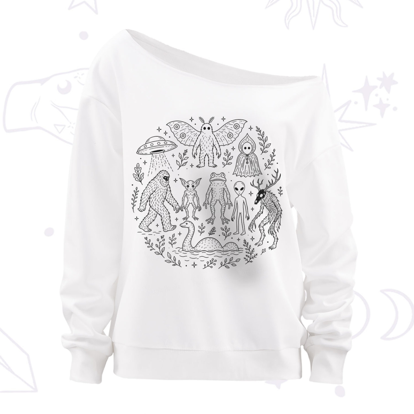 Purplehecate Respect the Locals Cryptid Off The Shoulder Sweatshirt