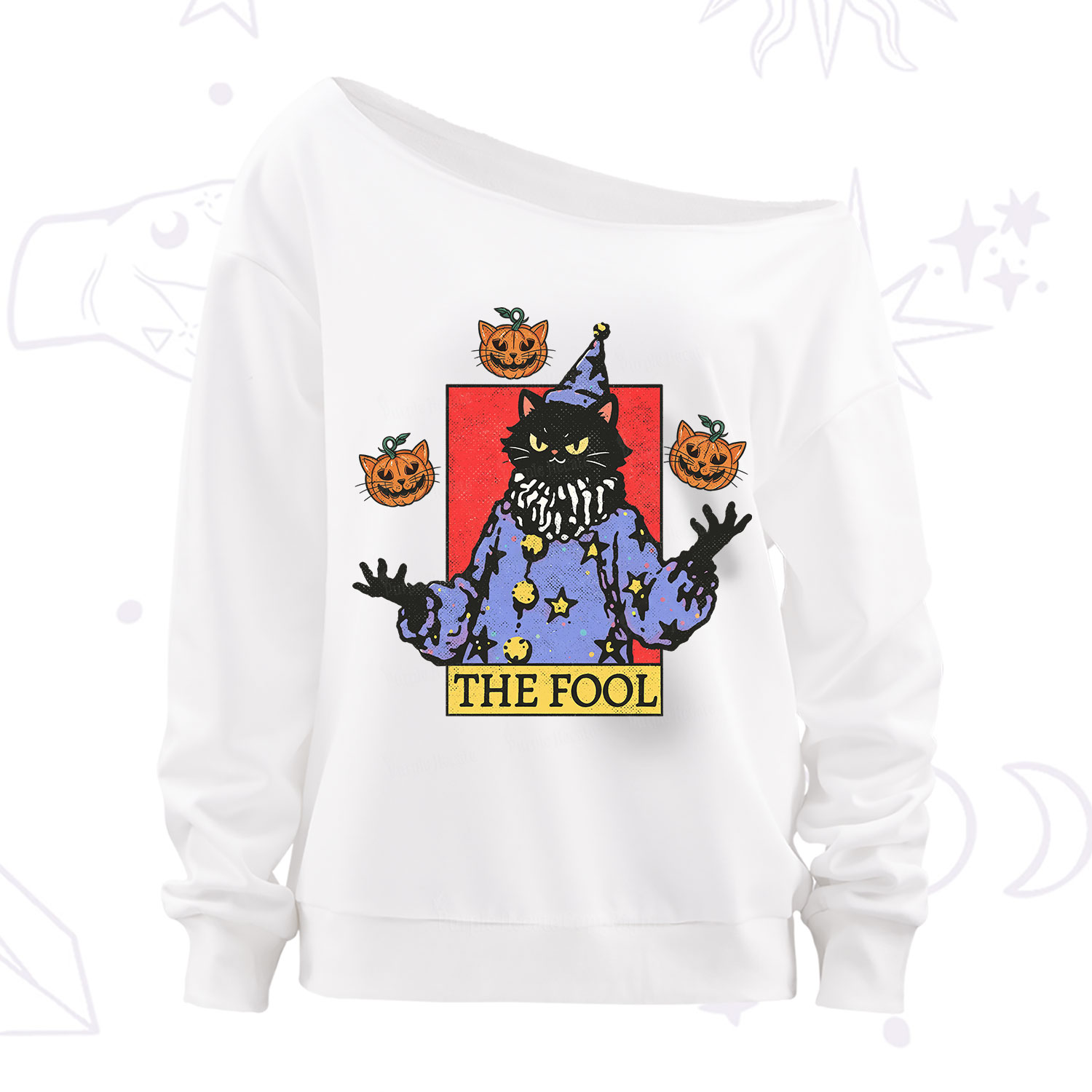 Purplehecate Spooky Fool Black Cat Off The Shoulder Sweatshirt