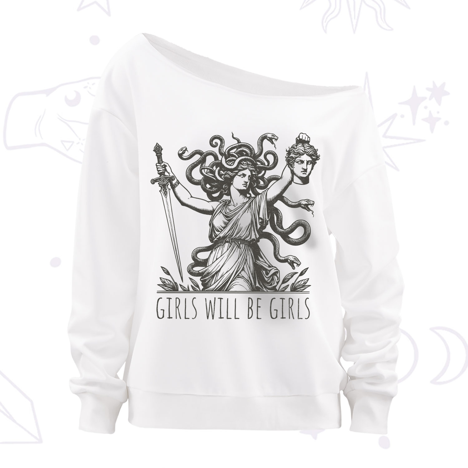 Purplehecate Girls Will Be Girls Medusa Off The Shoulder Sweatshirt