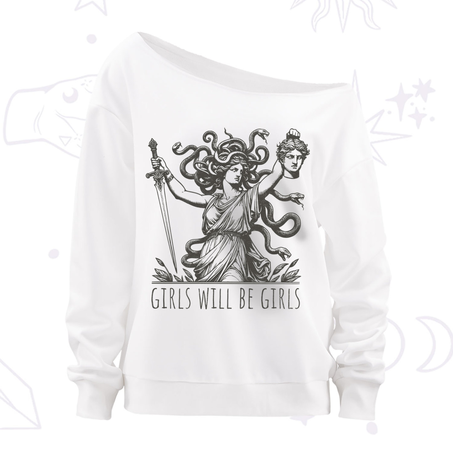 Purplehecate Girls Will Be Girls Medusa Off The Shoulder Sweatshirt