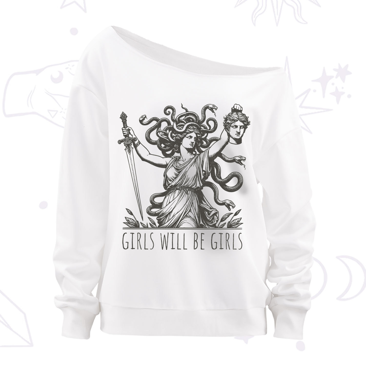 Purplehecate Girls Will Be Girls Medusa Off The Shoulder Sweatshirt