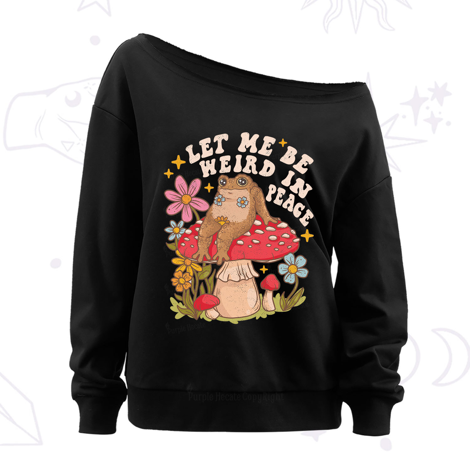 Purplehecate Let Me Be Weird In Peace Toad Off The Shoulder Sweatshirt