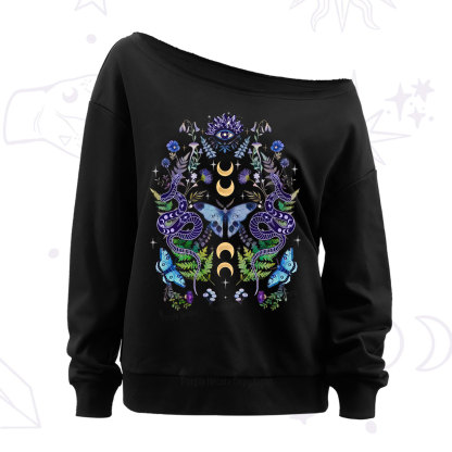 Purplehecate Moon Moth Witchery Off The Shoulder Sweatshirt