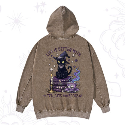 Purplehecate Life Is Better With Cats And Books Washed Hoodie