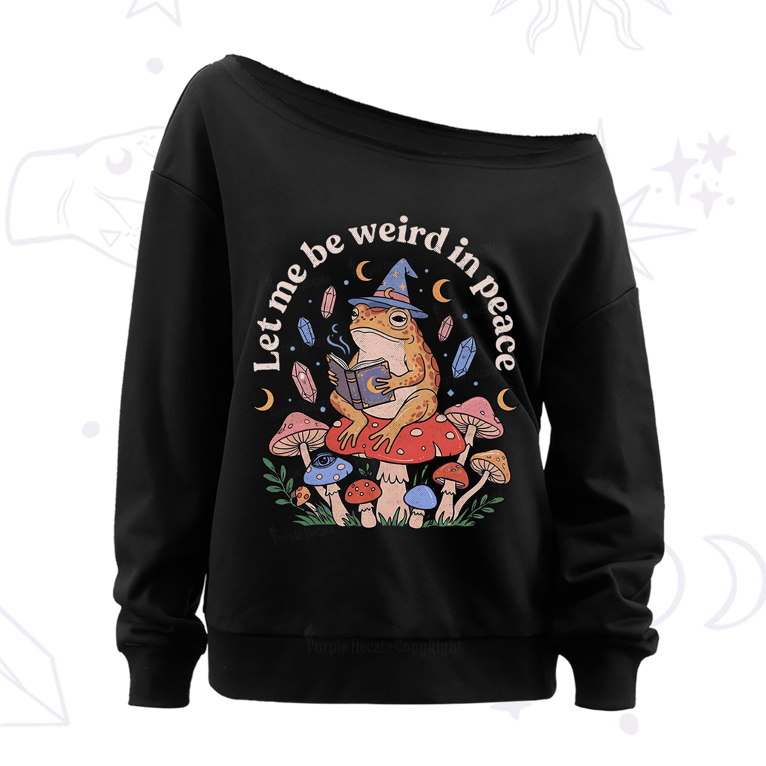 Purplehecate Let Me Be Weird in Peace Frog Off The Shoulder Sweatshirt