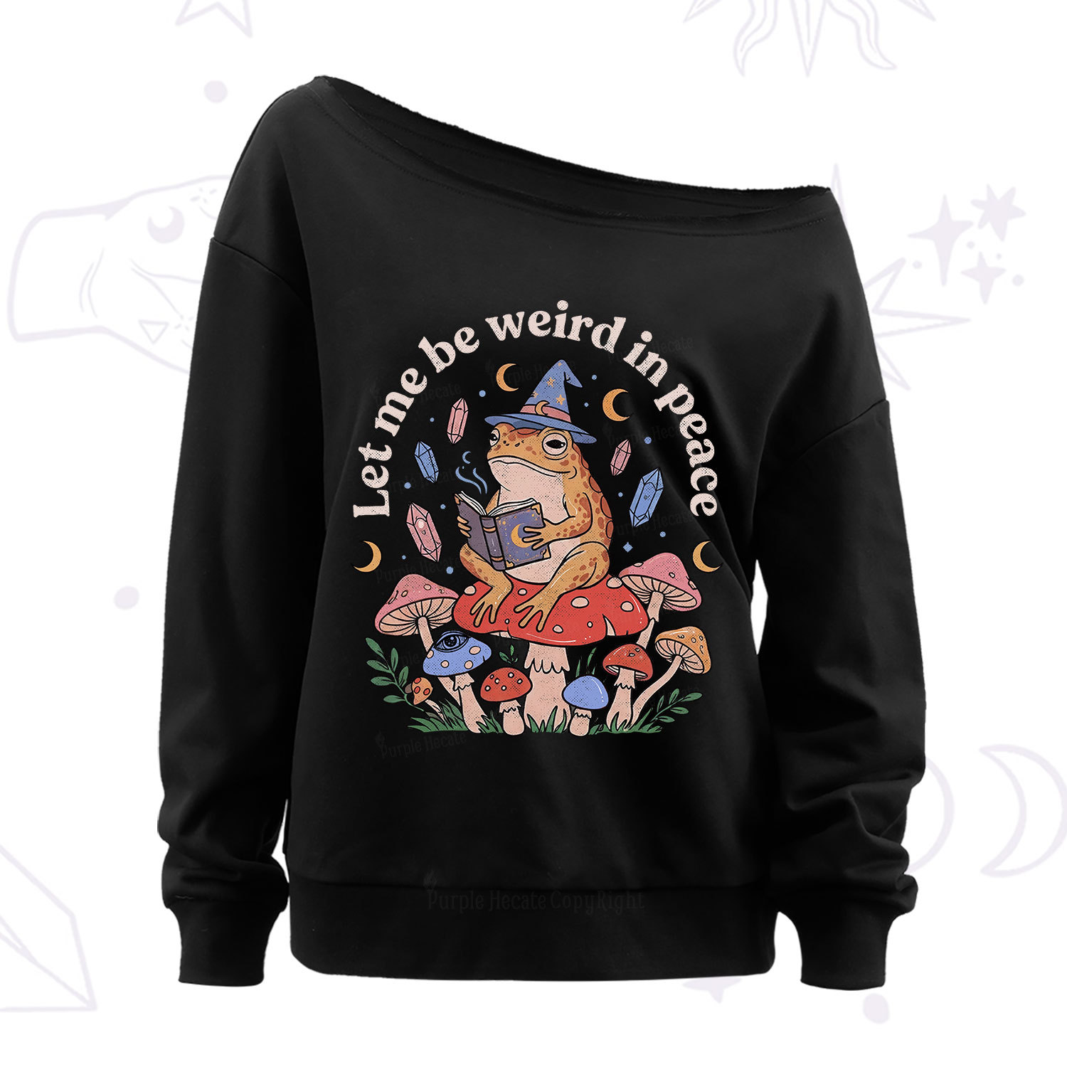 Purplehecate Let Me Be Weird in Peace Frog Off The Shoulder Sweat