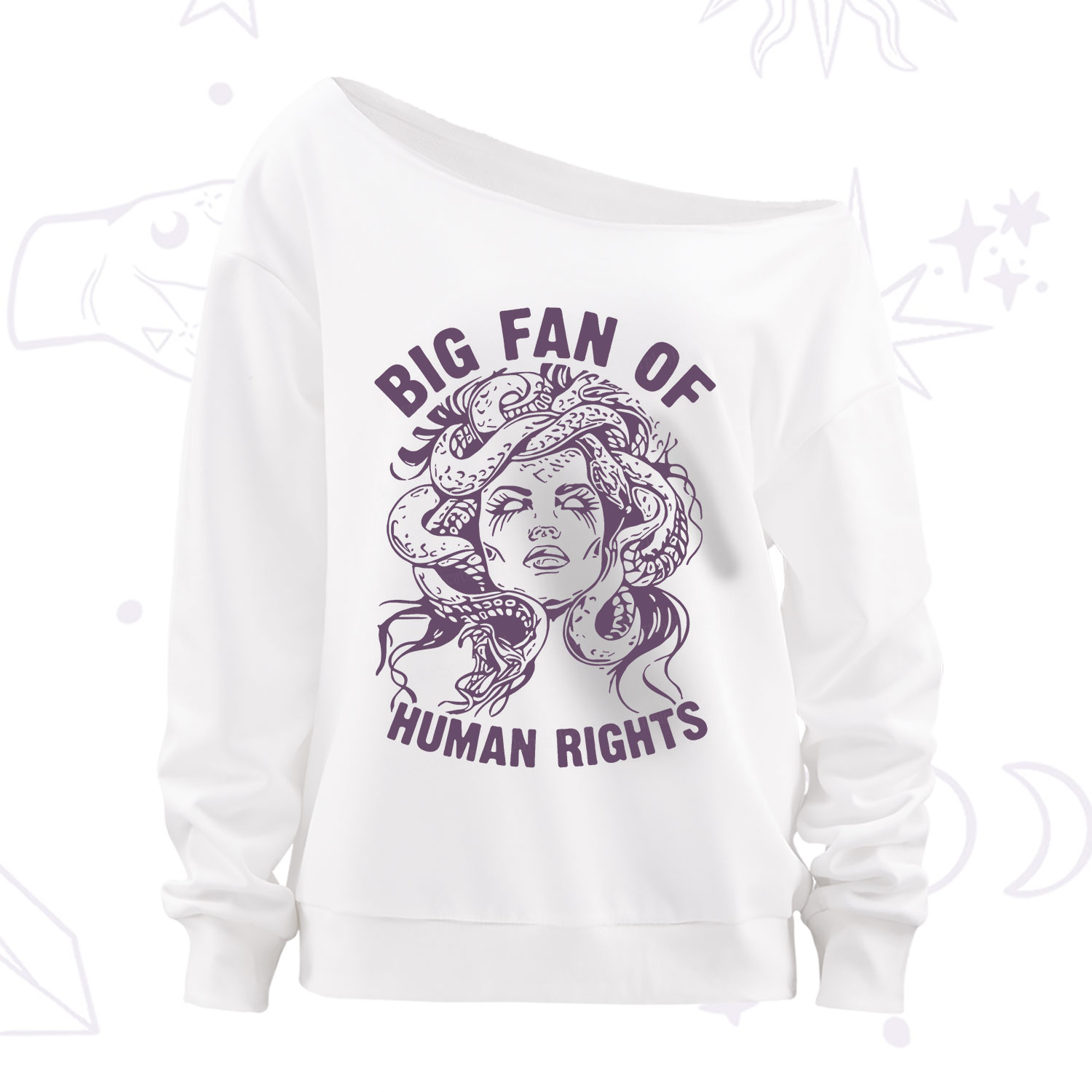 Purplehecate Big Fan of Human Rights Off The Shoulder Sweatshirt