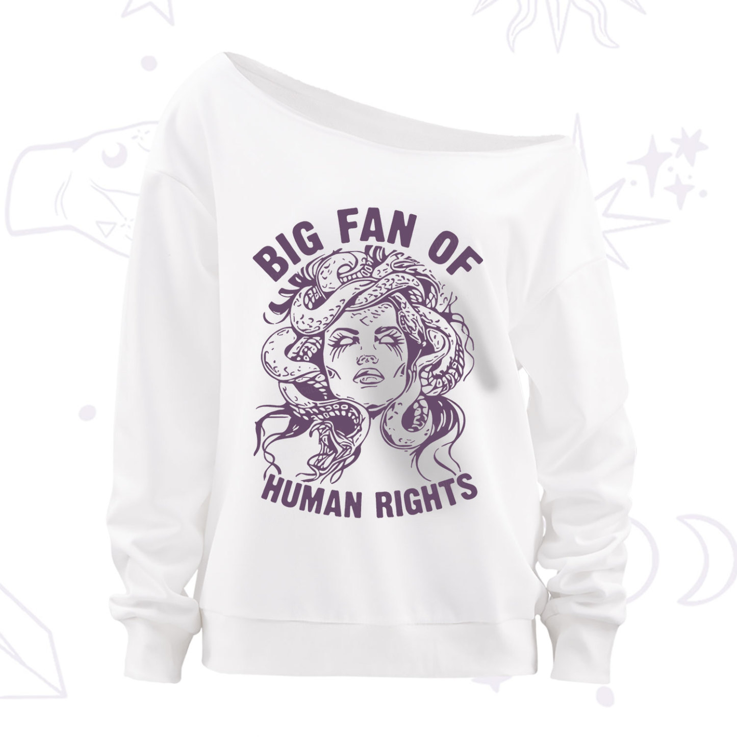 Purplehecate Big Fan of Human Rights Off The Shoulder Sweatshirt