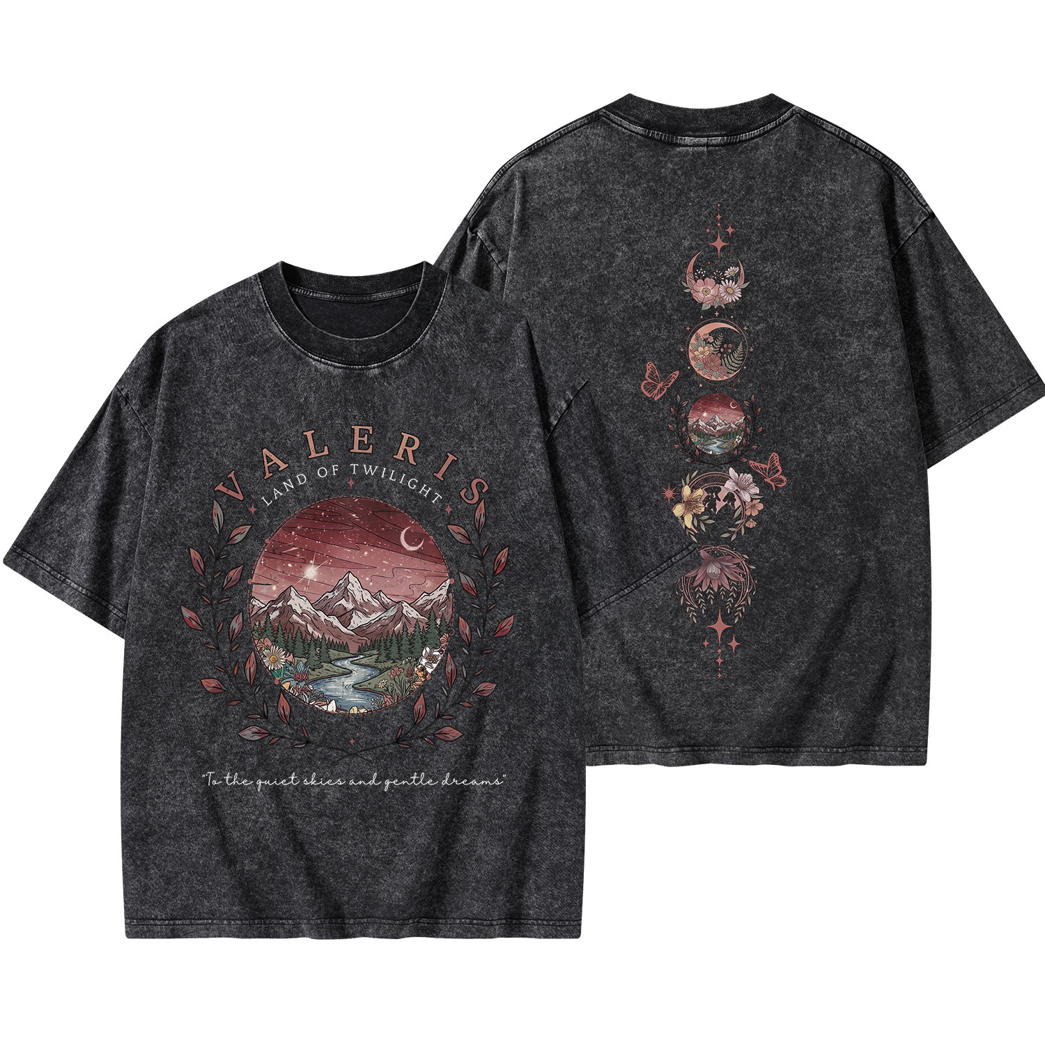 Purplehecate Mystic Mountain Moon Phases Washed T-Shirt
