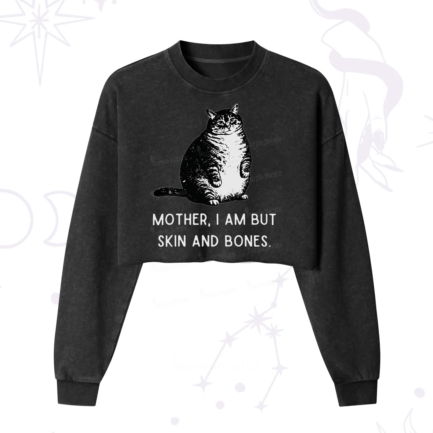 Purplehecate Cat Mother I Am But Skin And Bones Cropped Washed Sweatshirt