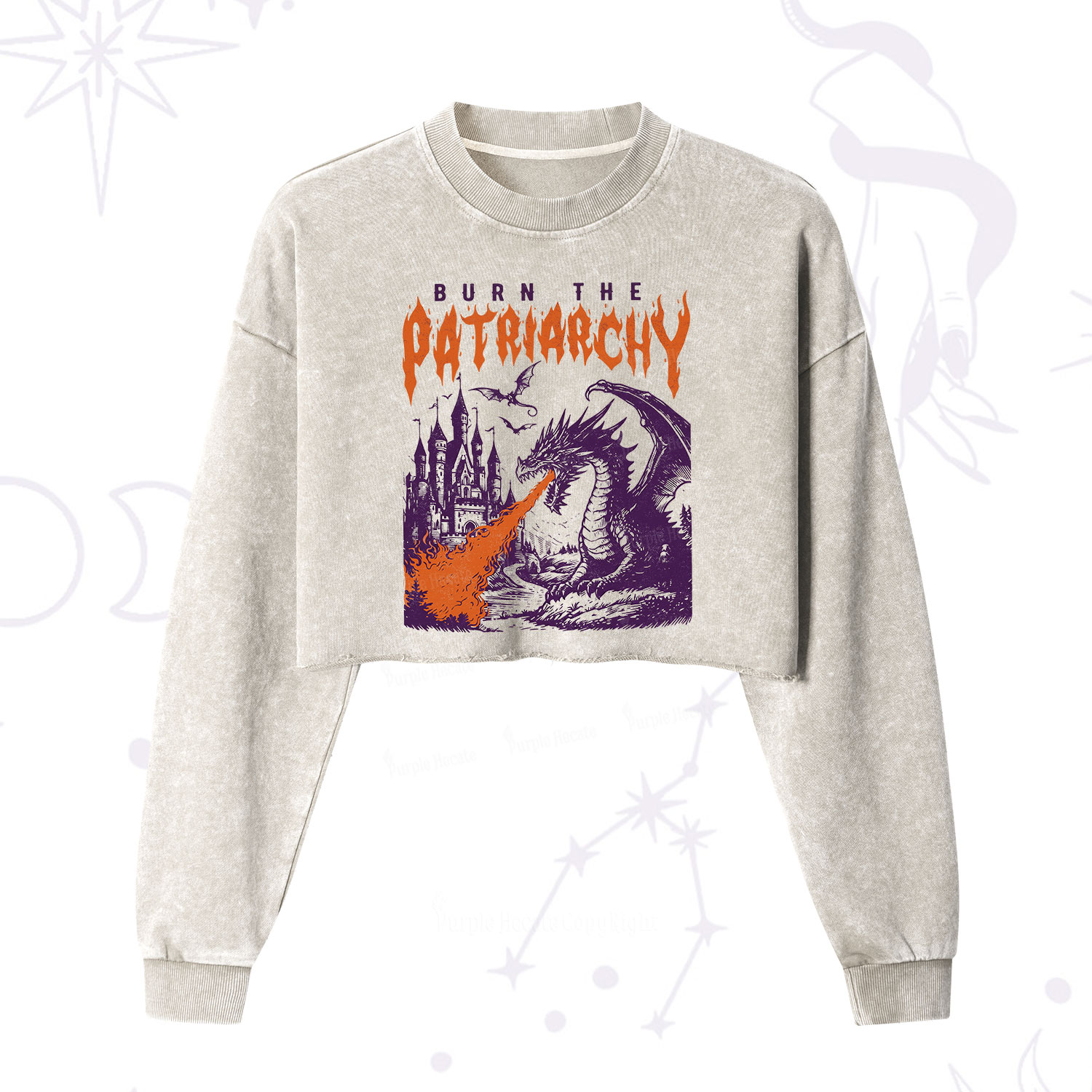 Purplehecate Burn the Patriarchy Dragon Cropped Washed Sweatshirt