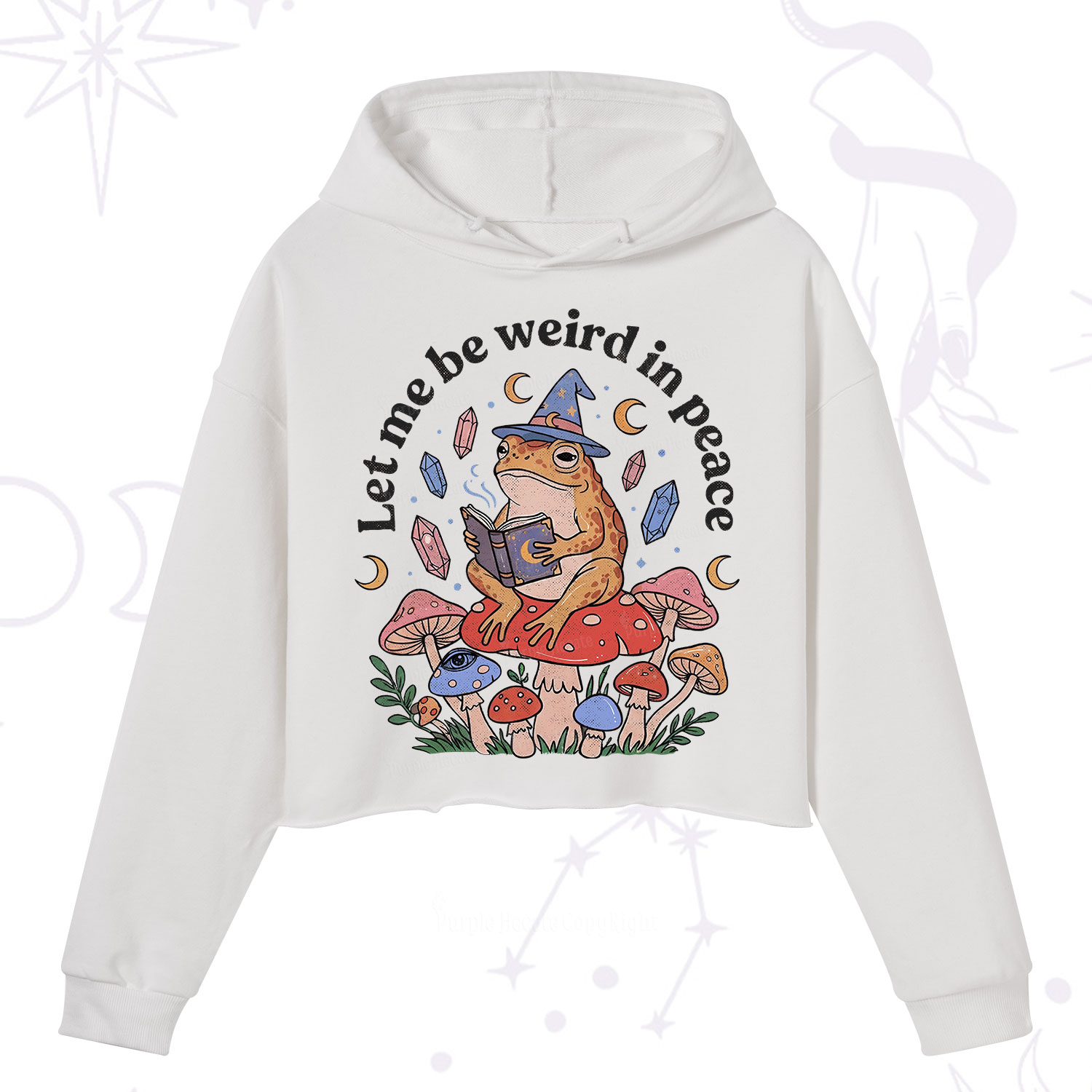 Purplehecate Let Me Be Weird in Peace Frog Crop Hoodie