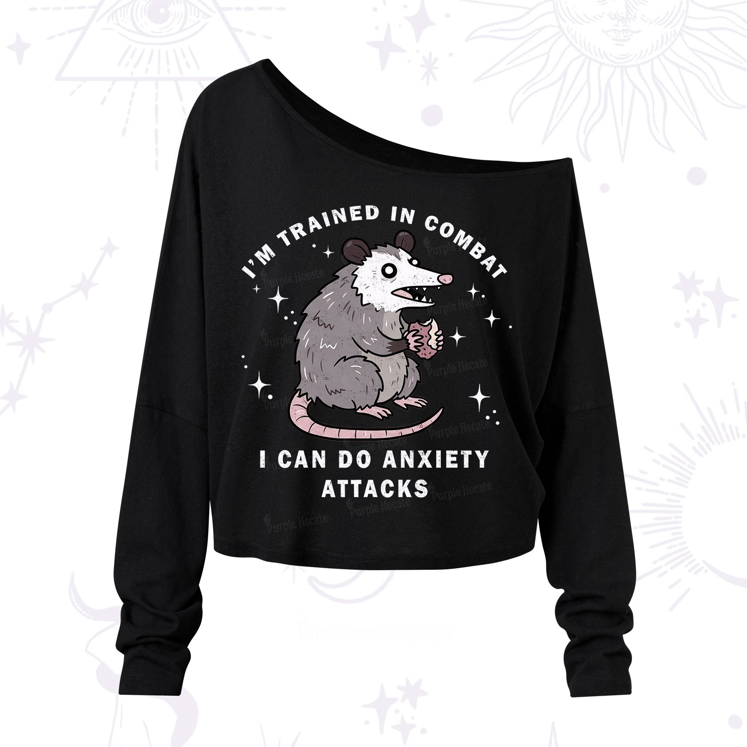 Purplehecate Anixety Attack Opossum One Shoulder Long Sleeve Shirt