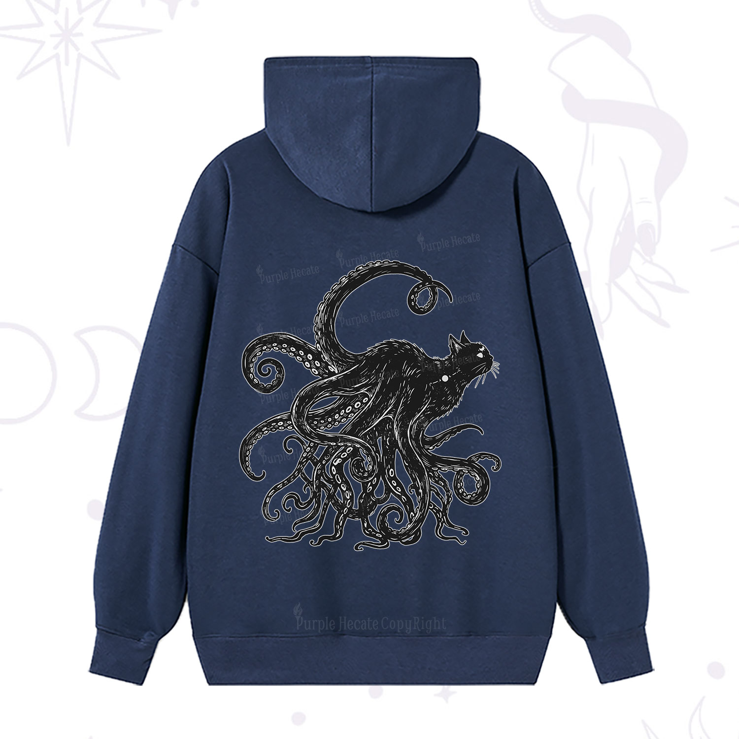 Purplehecate Black Cat with Octopus Tentacles Hoodie