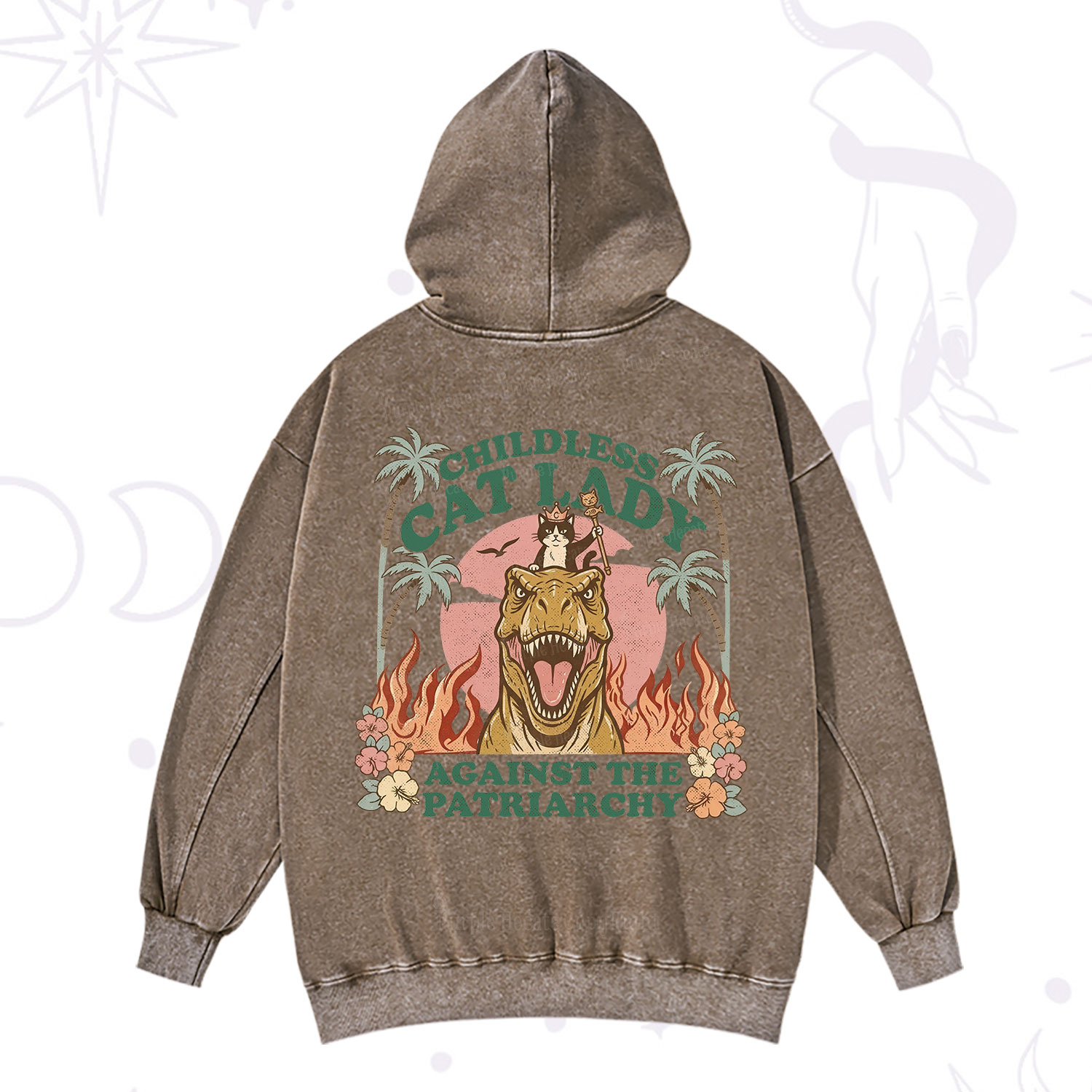 Purplehecate Childless Cat Lady Burn the Patriarchy Washed Hoodie