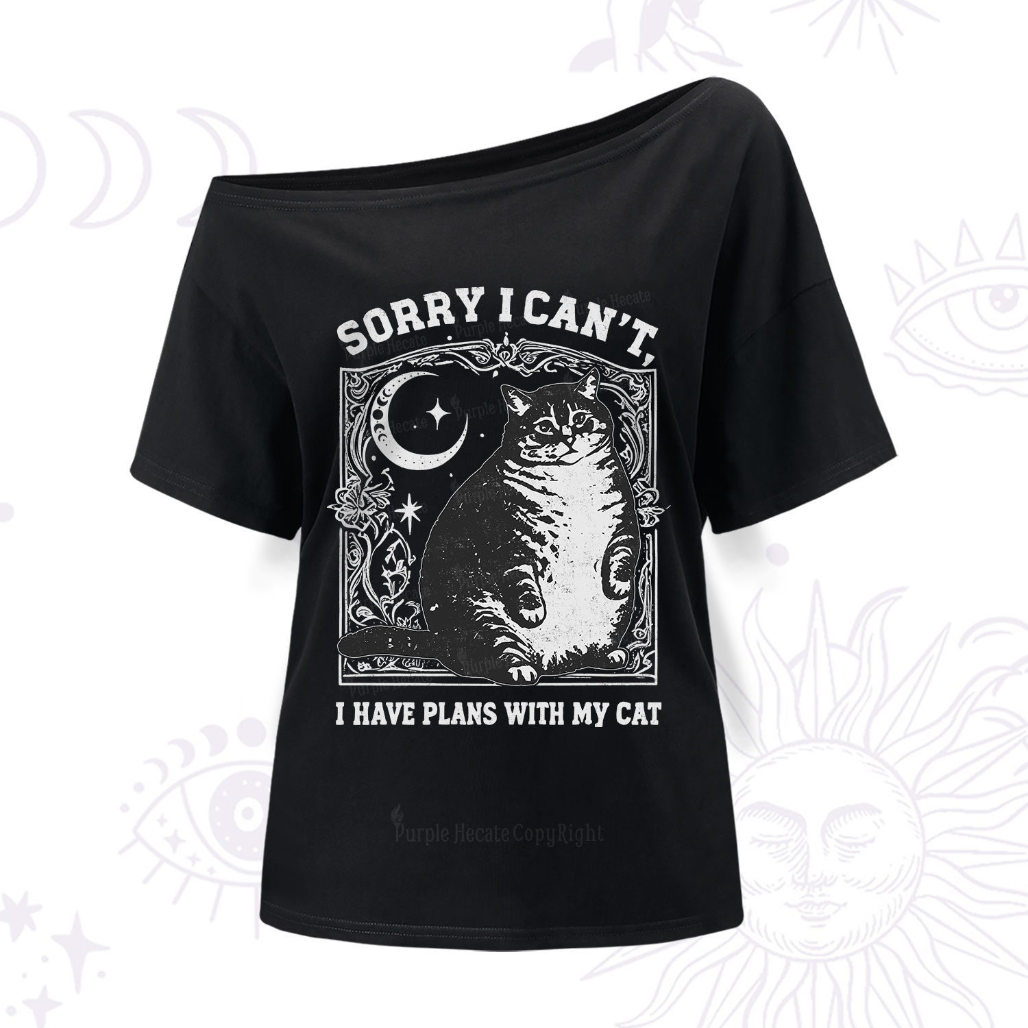 Purplehecate Sorry I Can't I Have Plans With My Cat One Shoulder T-Shirt