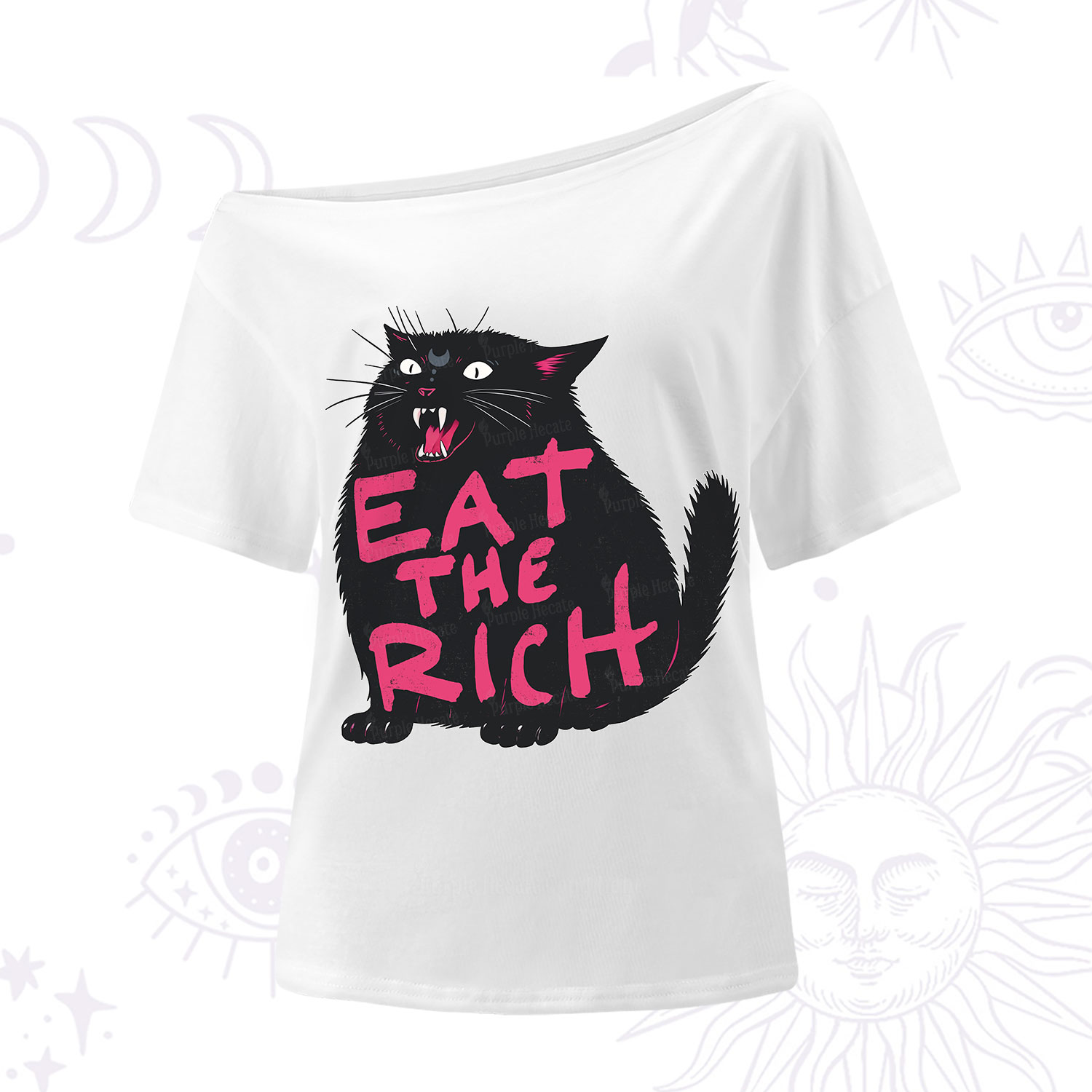 Purplehecate Eat The Rich Cat One Shoulder T-Shirt